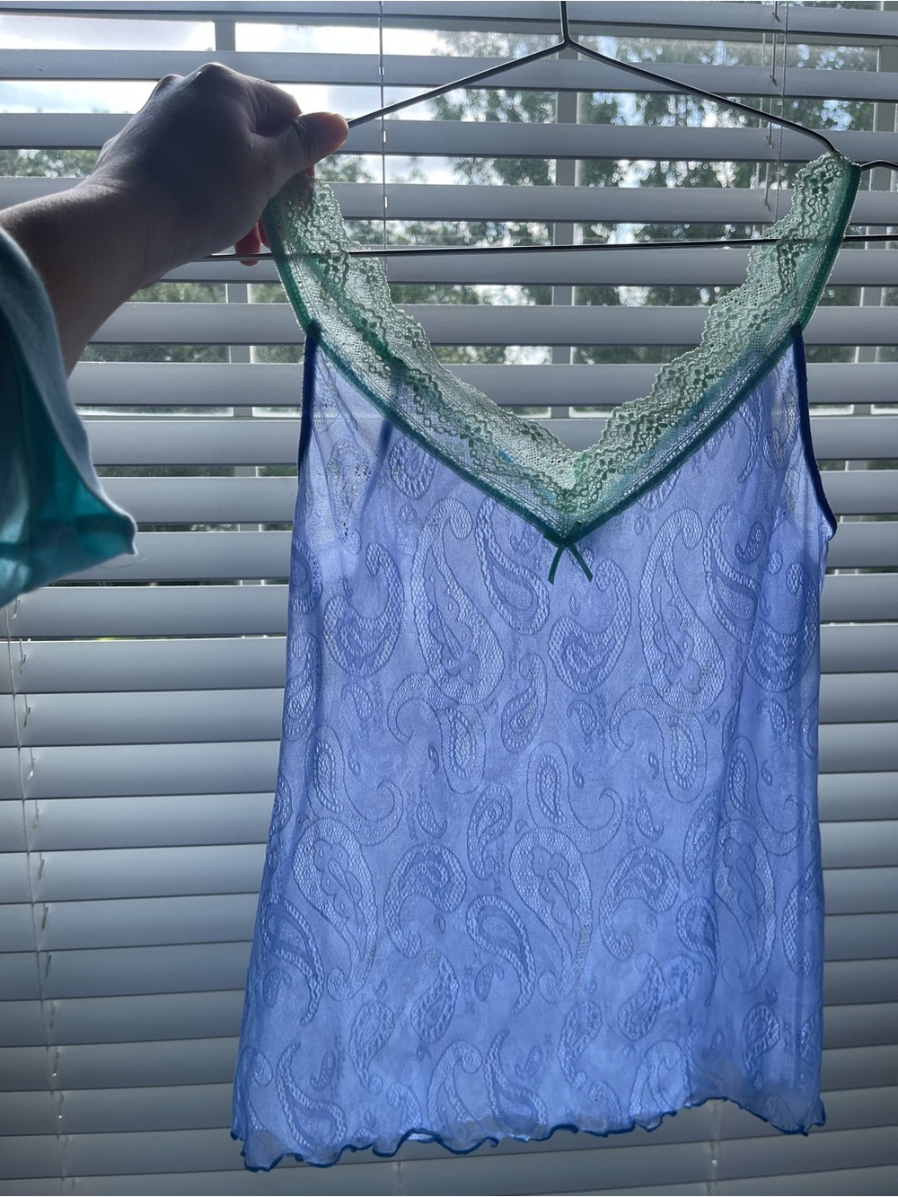 Y2K Paisley V Neck Cami in Periwinkle/Seafoam Green - Size Small